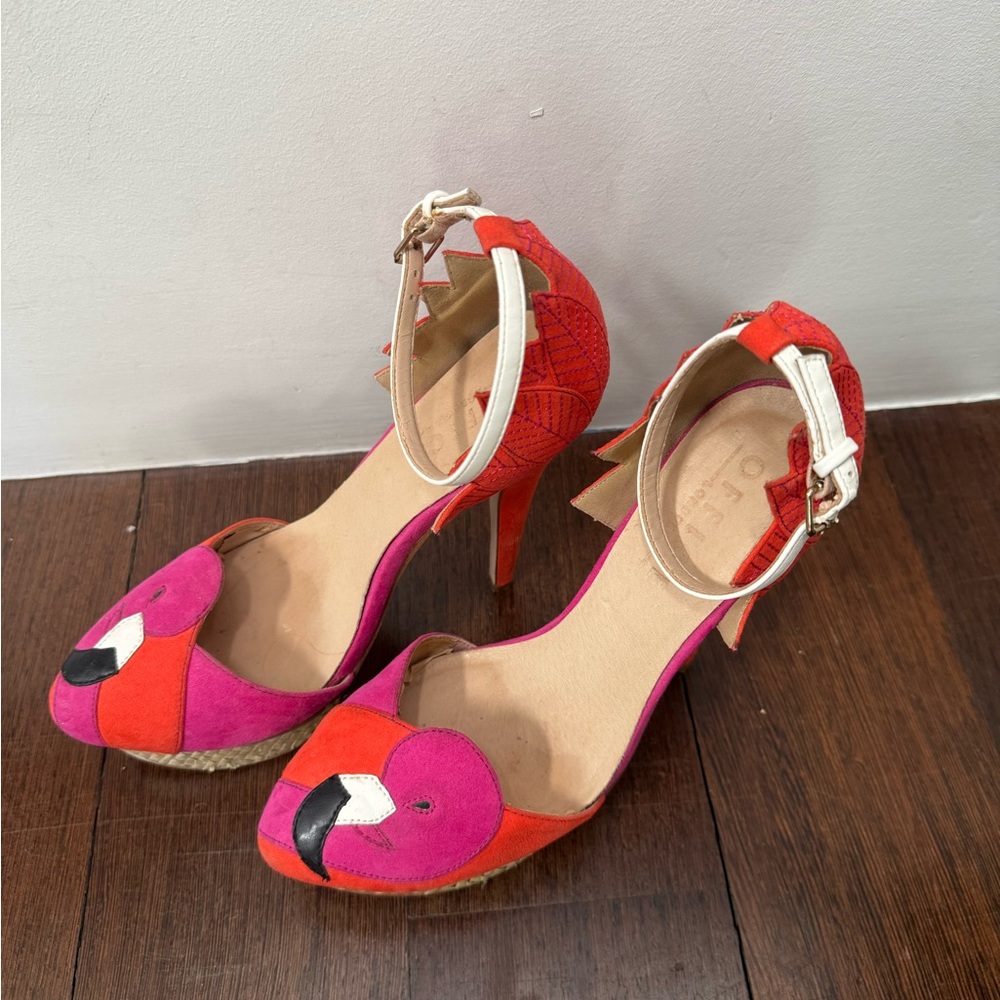 Vibrant Flamingo Heels with Ankle Strap